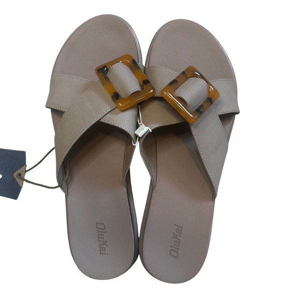 Olukai La'i Slide Womens 11 Taupe Water Resistant Slip On Comfort Sandals New - Picture 3 of 4